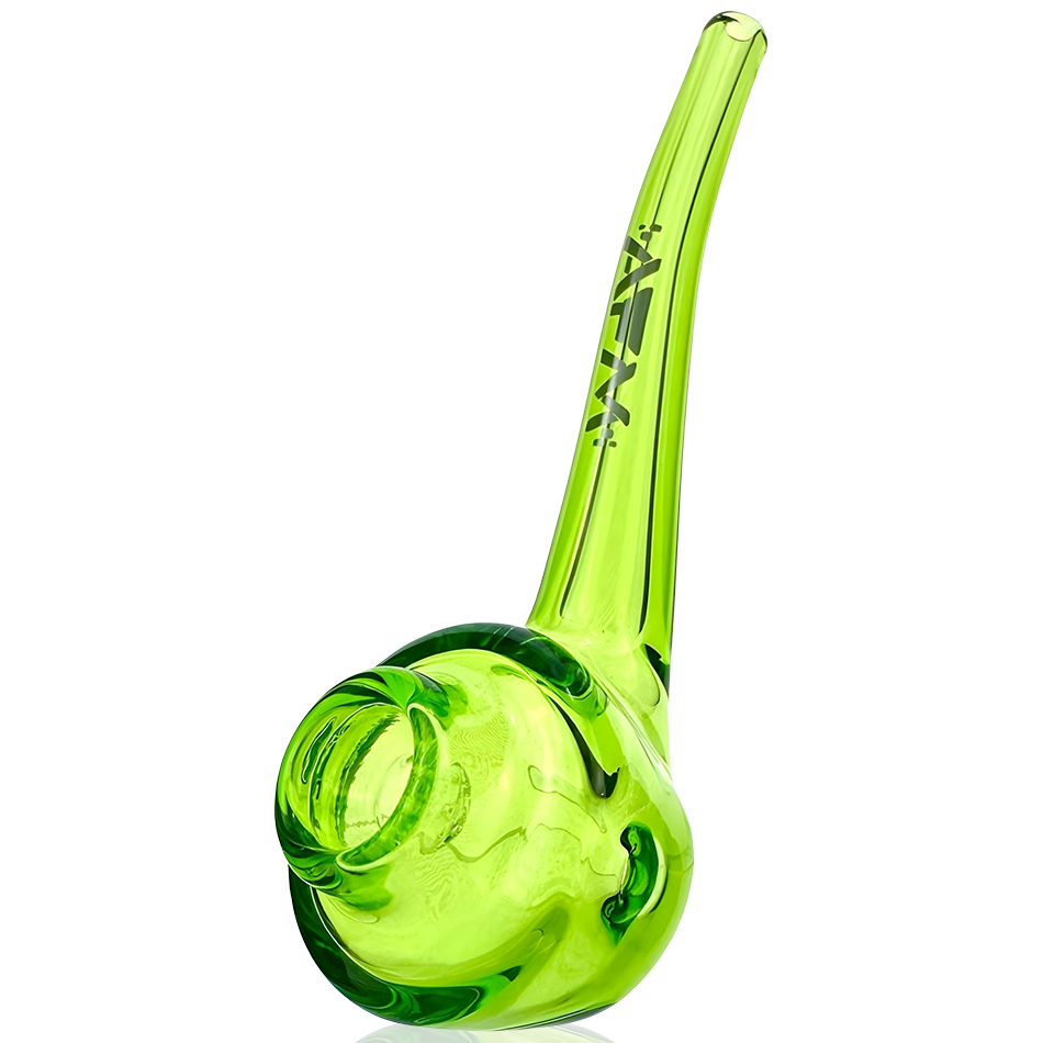 AFM 5.5" Daffodil Glass Screen Hand Pipe in vibrant green with clear borosilicate glass, side view