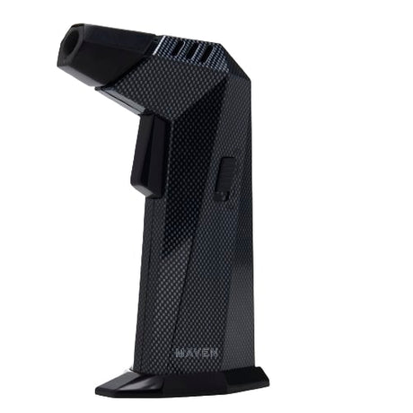 Maven Torch Prism in Carbon Fiber - Side View Windproof Jet Flame for Dab Rigs