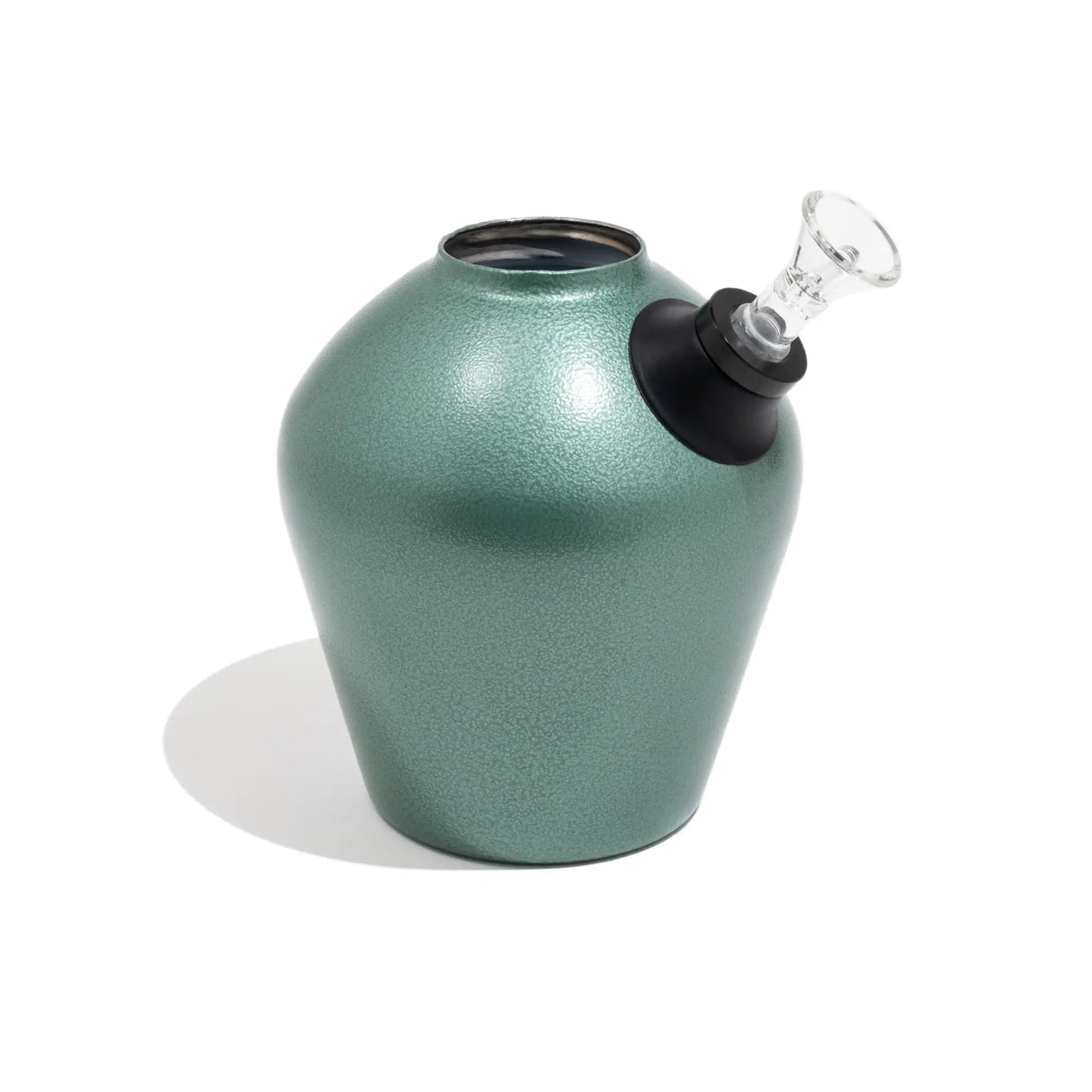 Chill Limited Edition Green Armored Bong, durable steel design, complete with base and neckpiece, side view