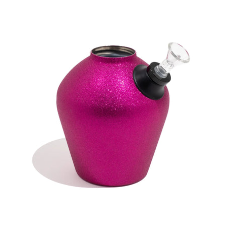 Chill Cotton Candy Glitterbomb Bong in vibrant pink with steel base, side view on white background