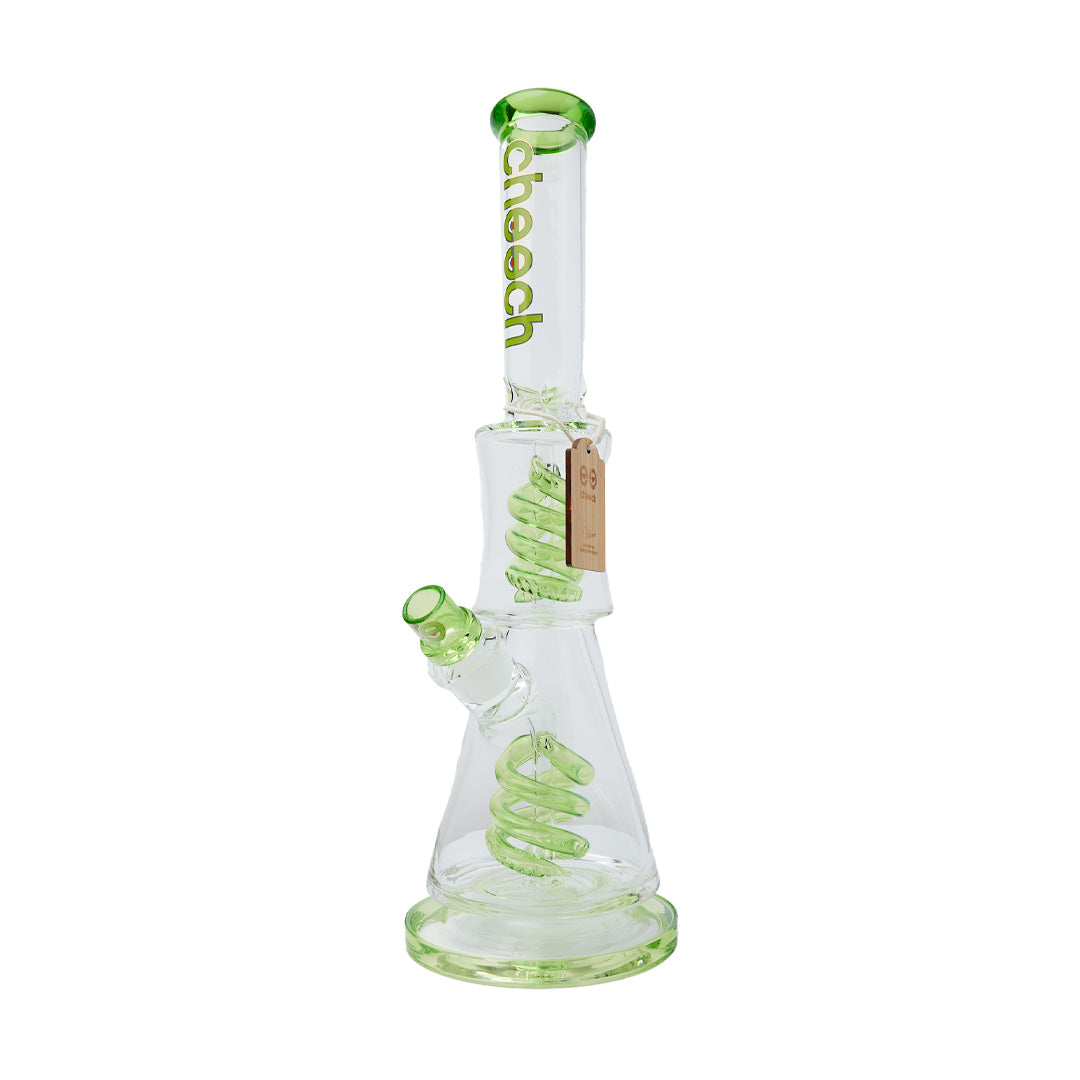 Cheech Glass 17" Swirl Spin Up Down Water Pipe with clear green accents, front view on white background