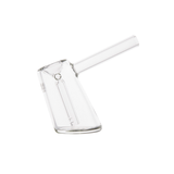 MJ Arsenal Fulcrum Bubbler in clear borosilicate glass, angled side view on white background