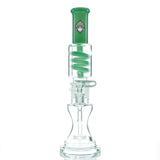 AFM Glass 14" Shower Head Freezable Coil Bong with Green Accents - Front View