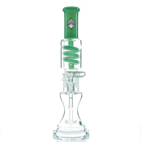 AFM Glass 14" Shower Head Freezable Coil Bong with Green Accents - Front View