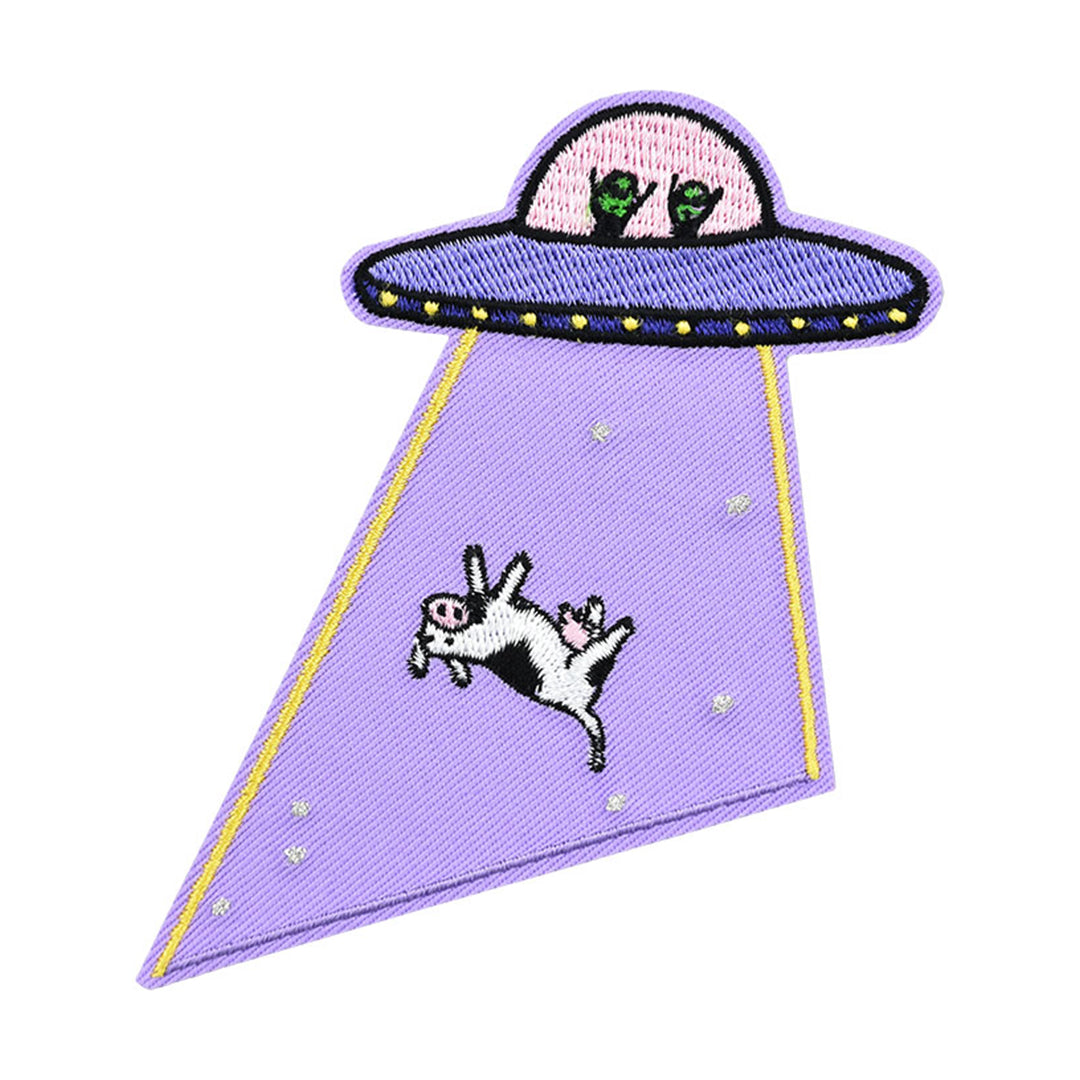 ThreadHeads Come Back Bessie Patch featuring a UFO abducting a cow, vibrant colors, front view