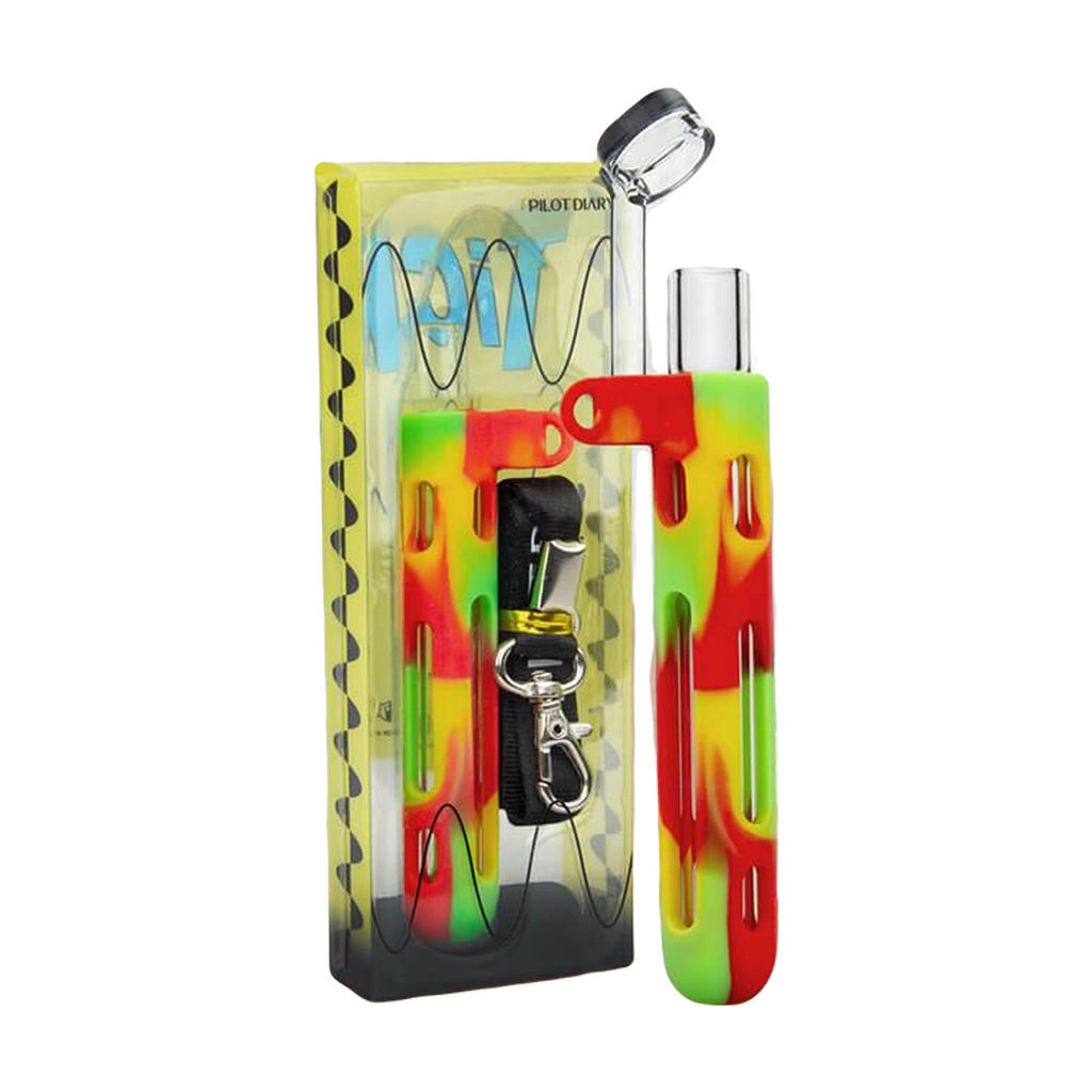 PILOT DIARY 2 IN 1 Concentrate Taster Pipe - Vibrant Rasta Colors, Tabletop View