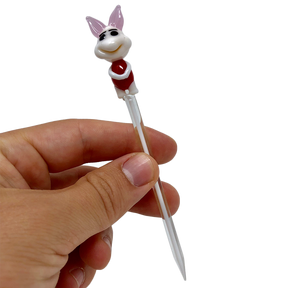 Hand holding AFM Bunny Glass Dabber Tool with detailed colored glass design, perfect for dab rigs