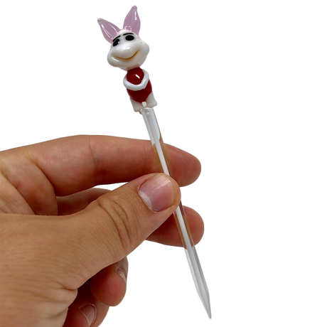 Hand holding AFM Bunny Glass Dabber Tool with detailed colored glass design, perfect for dab rigs