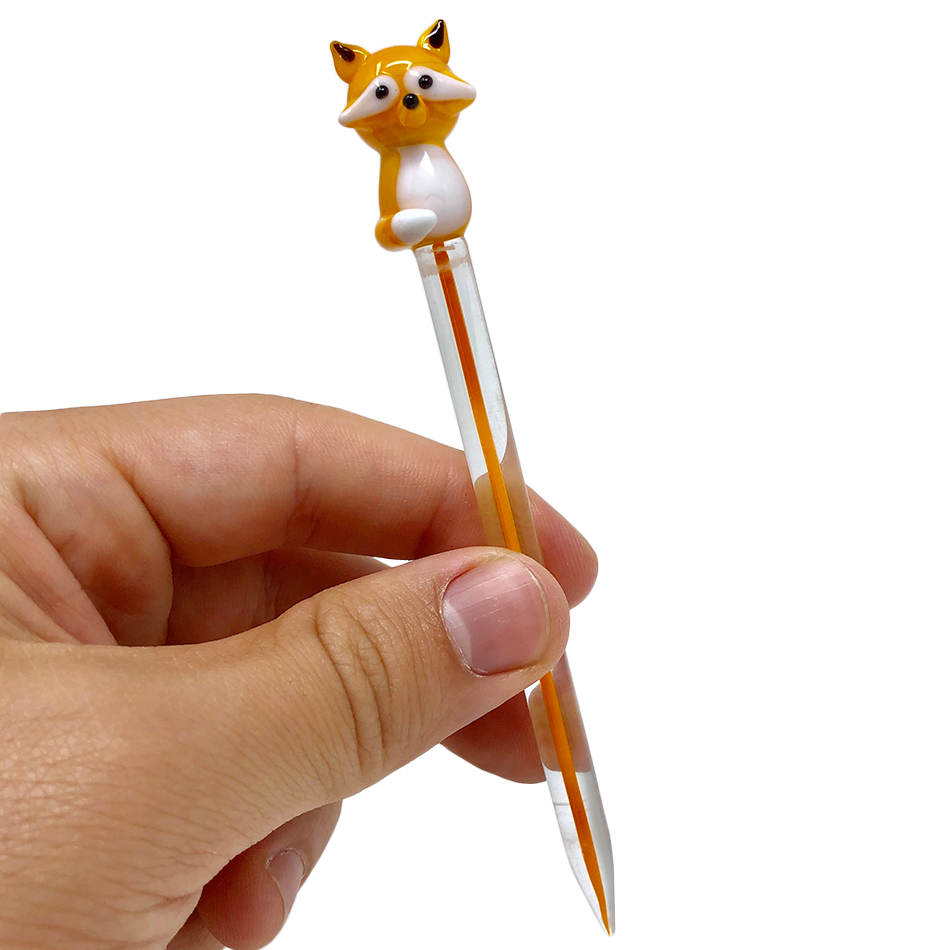 AFM Fox Glass Dabber Tool with detailed fox top, held in hand - clear background