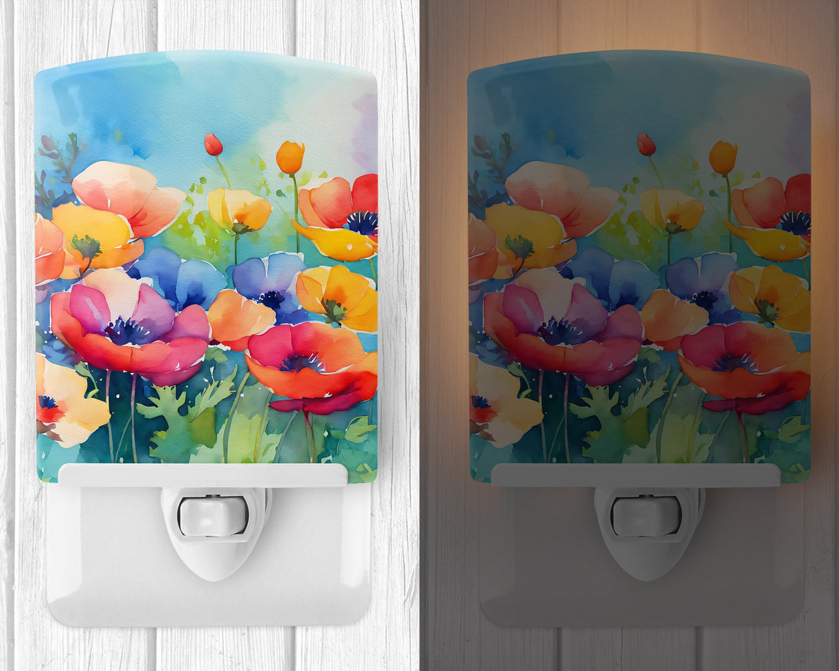 Anemones in Watercolor Ceramic Night Light