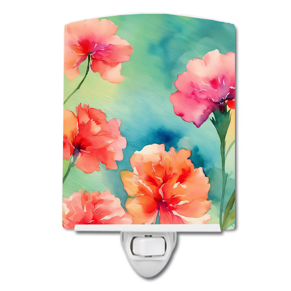 Carnations in Watercolor Ceramic Night Light