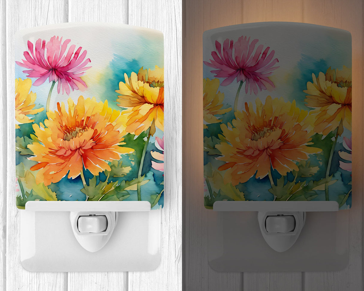 Chrysanthemums in Watercolor Ceramic Night Light