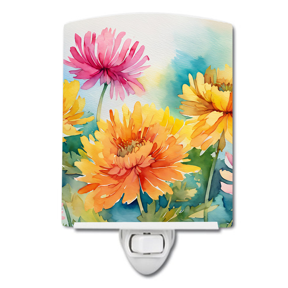 Chrysanthemums in Watercolor Ceramic Night Light