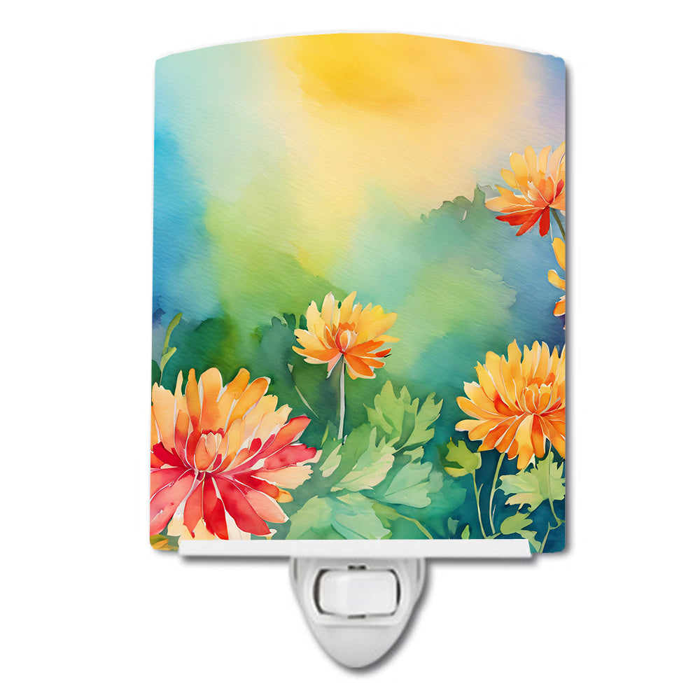 Chrysanthemums in Watercolor Ceramic Night Light