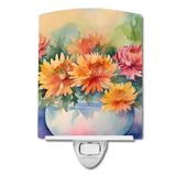 Chrysanthemums in Watercolor Ceramic Night Light