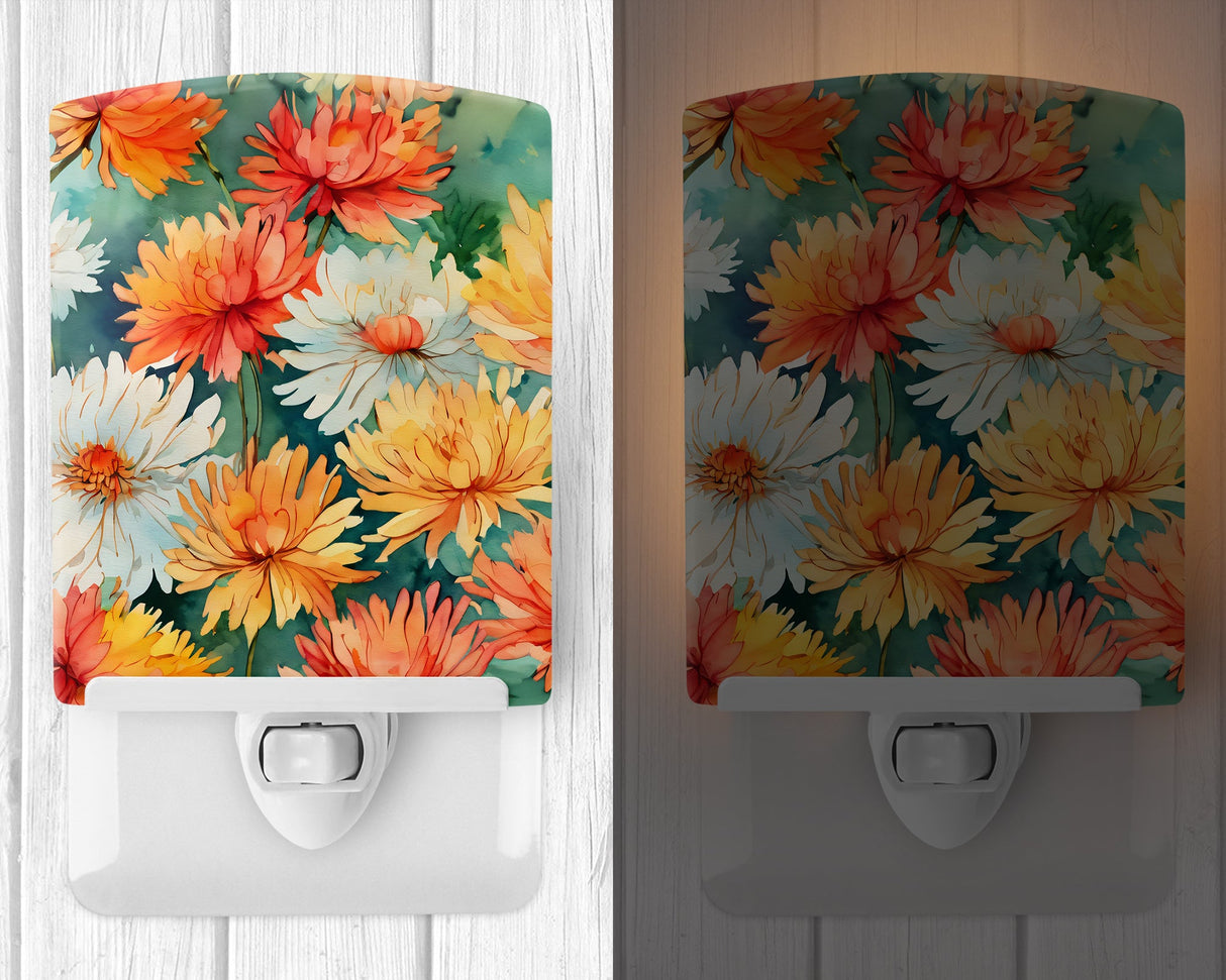 Chrysanthemums in Watercolor Ceramic Night Light