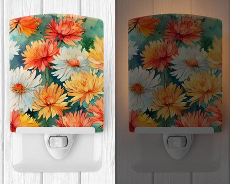 Chrysanthemums in Watercolor Ceramic Night Light