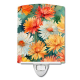 Chrysanthemums in Watercolor Ceramic Night Light