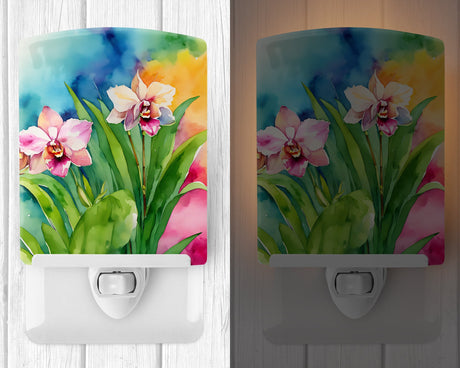 Orchids in Watercolor Ceramic Night Light