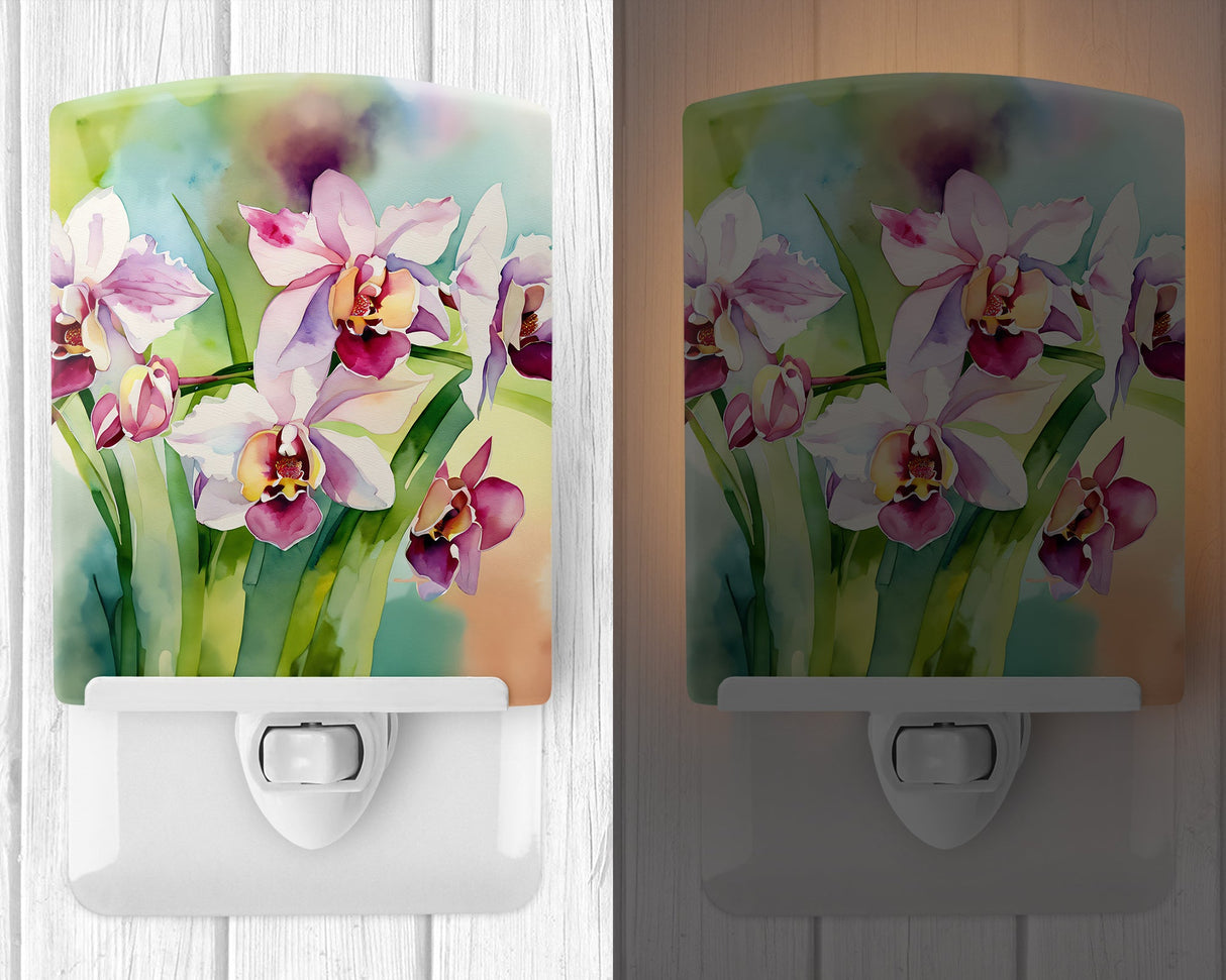 Orchids in Watercolor Ceramic Night Light