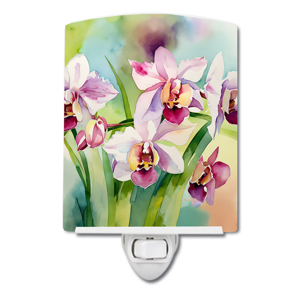 Orchids in Watercolor Ceramic Night Light