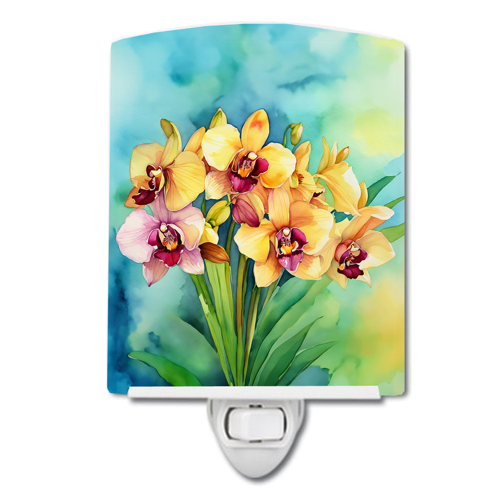 Orchids in Watercolor Ceramic Night Light