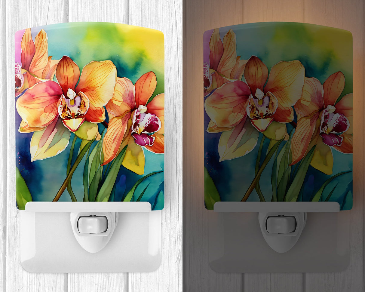 Orchids in Watercolor Ceramic Night Light