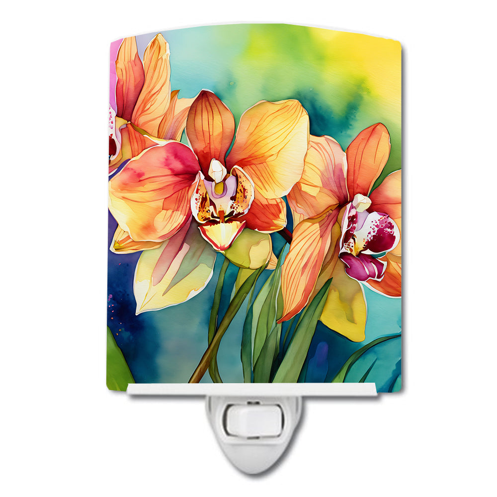 Orchids in Watercolor Ceramic Night Light