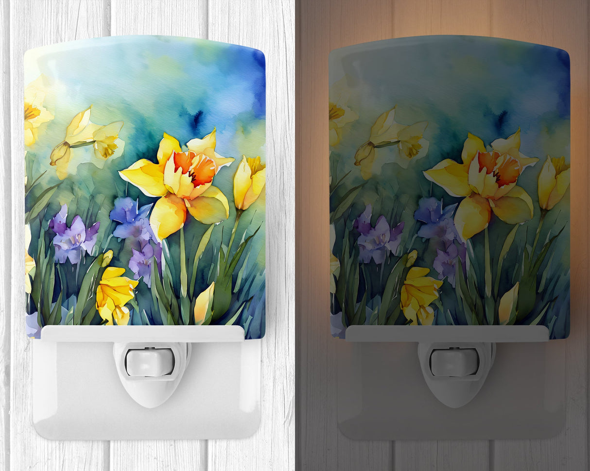 Daffodils in Watercolor Ceramic Night Light