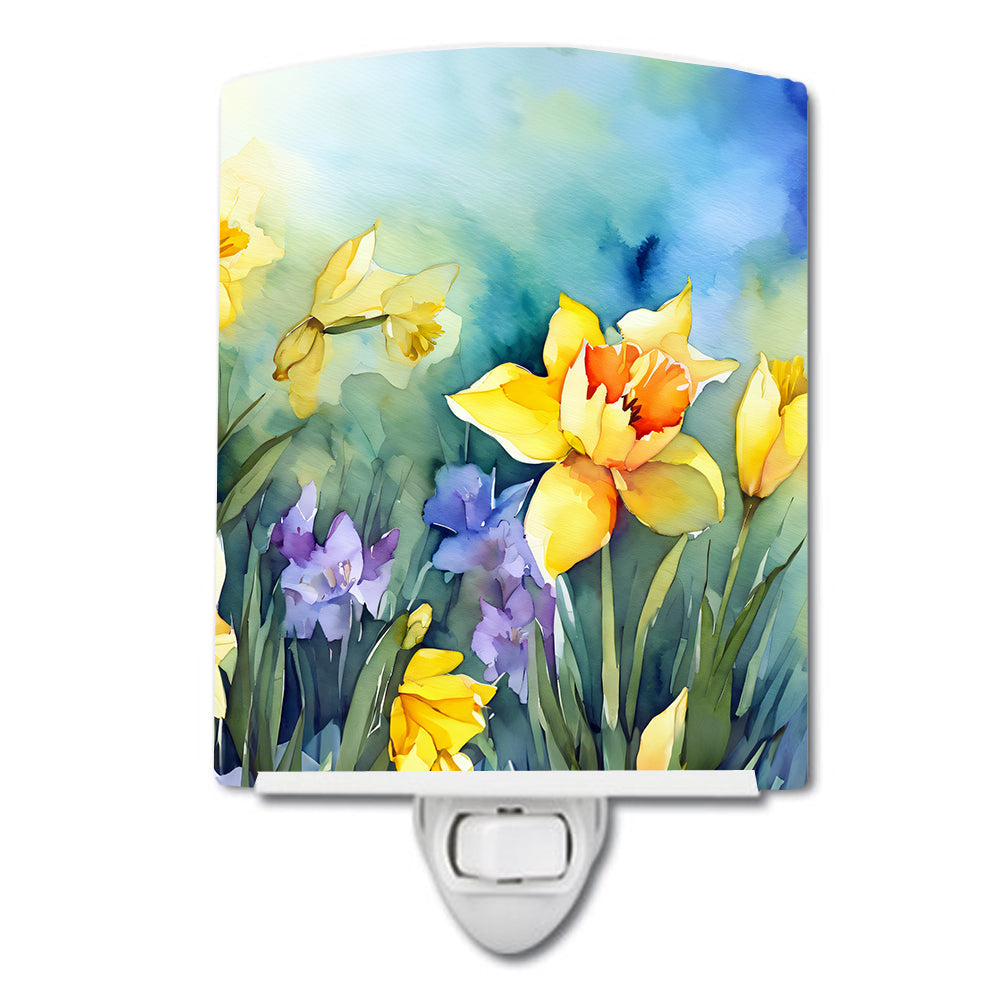 Daffodils in Watercolor Ceramic Night Light