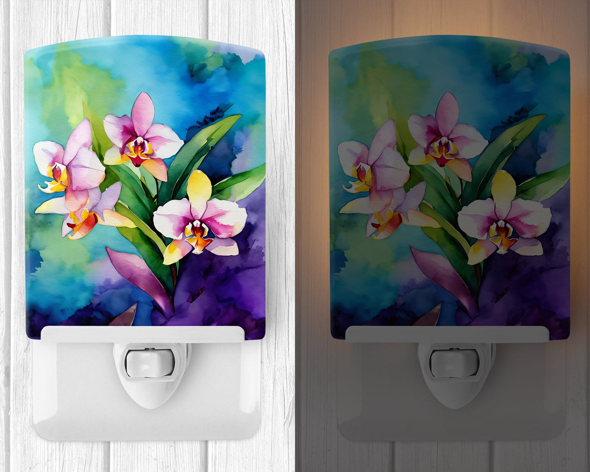 Orchids in Watercolor Ceramic Night Light