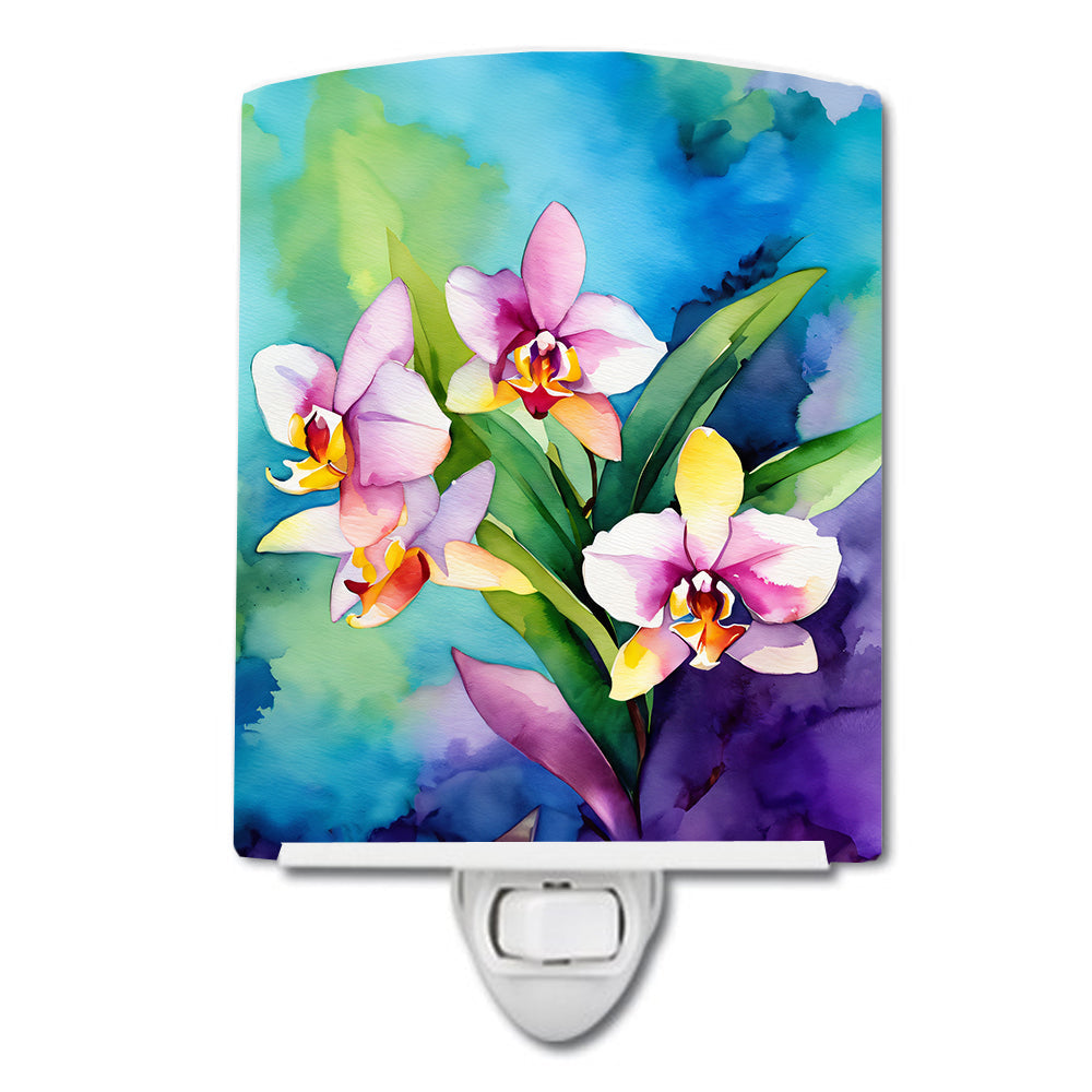 Orchids in Watercolor Ceramic Night Light