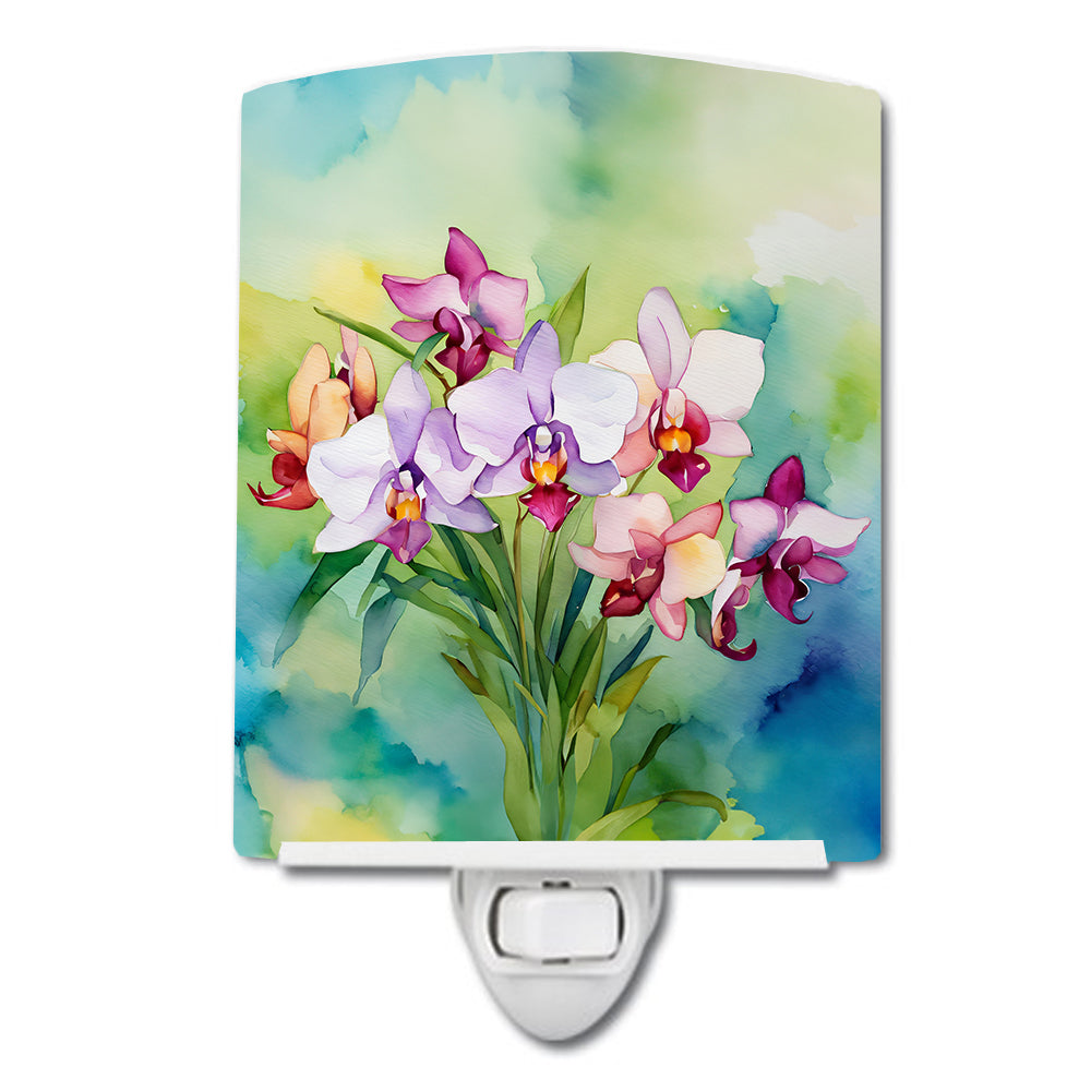 Orchids in Watercolor Ceramic Night Light