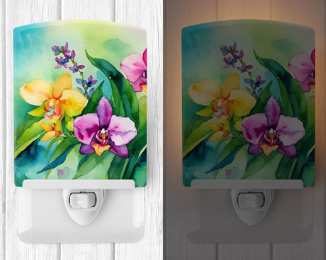 Orchids in Watercolor Ceramic Night Light