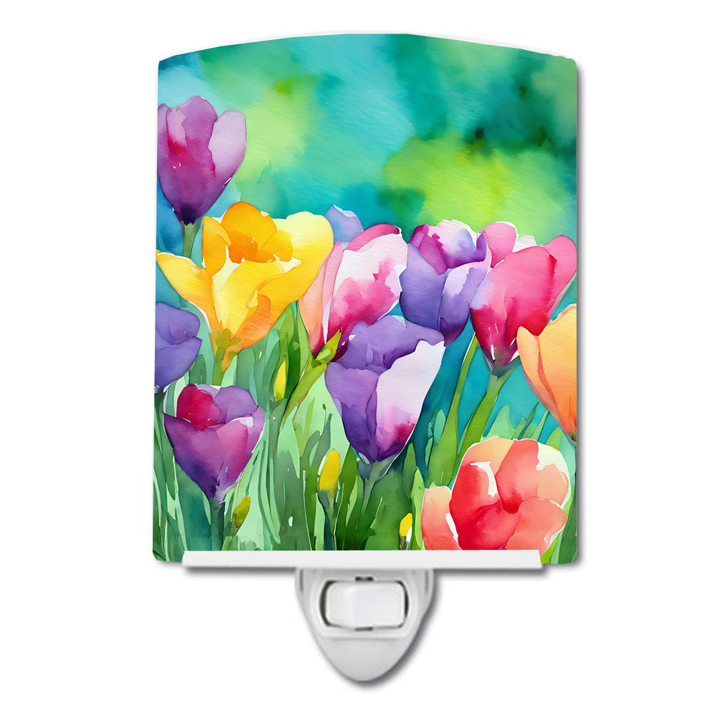 Freesias in Watercolor Ceramic Night Light