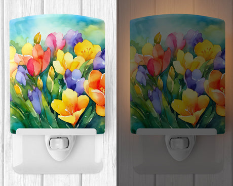 Freesias in Watercolor Ceramic Night Light