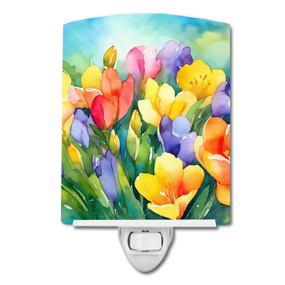 Freesias in Watercolor Ceramic Night Light