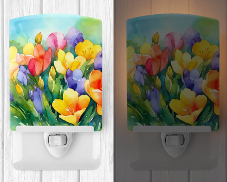 Freesias in Watercolor Ceramic Night Light