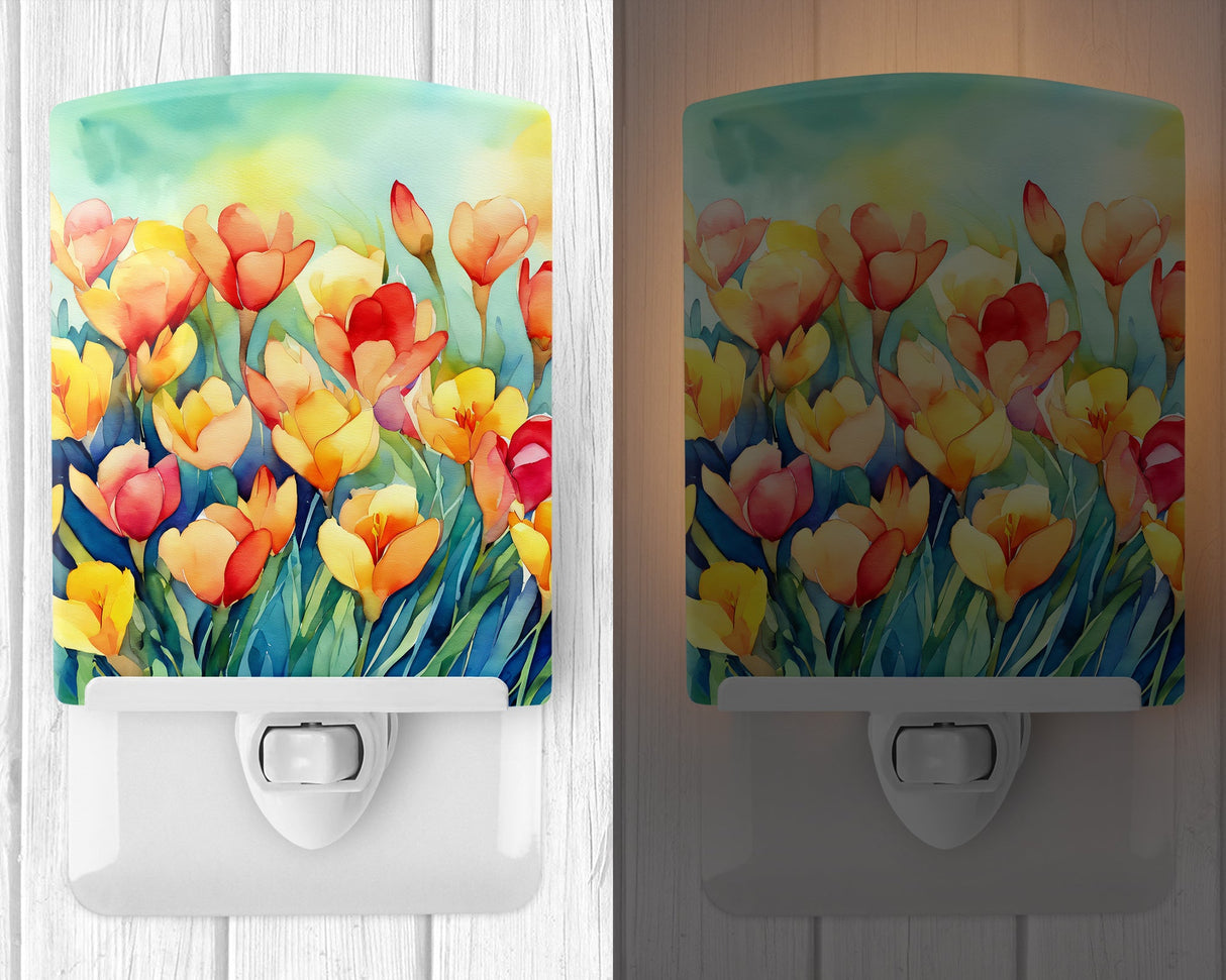 Freesias in Watercolor Ceramic Night Light