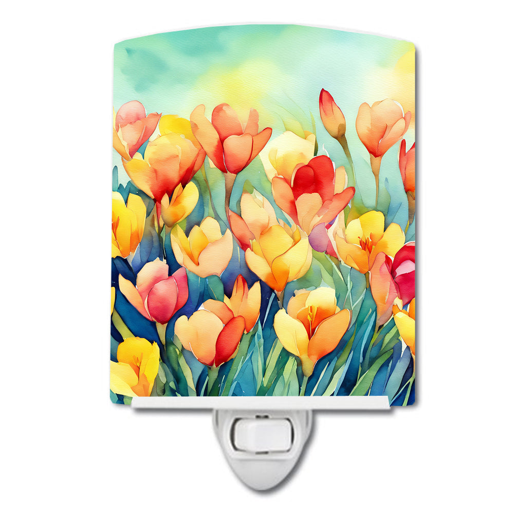 Freesias in Watercolor Ceramic Night Light