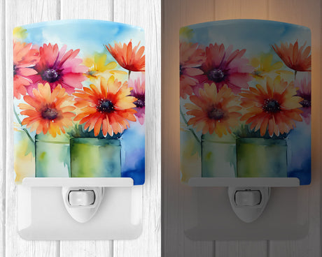 Gerbera Daisies in Watercolor Ceramic Night Light