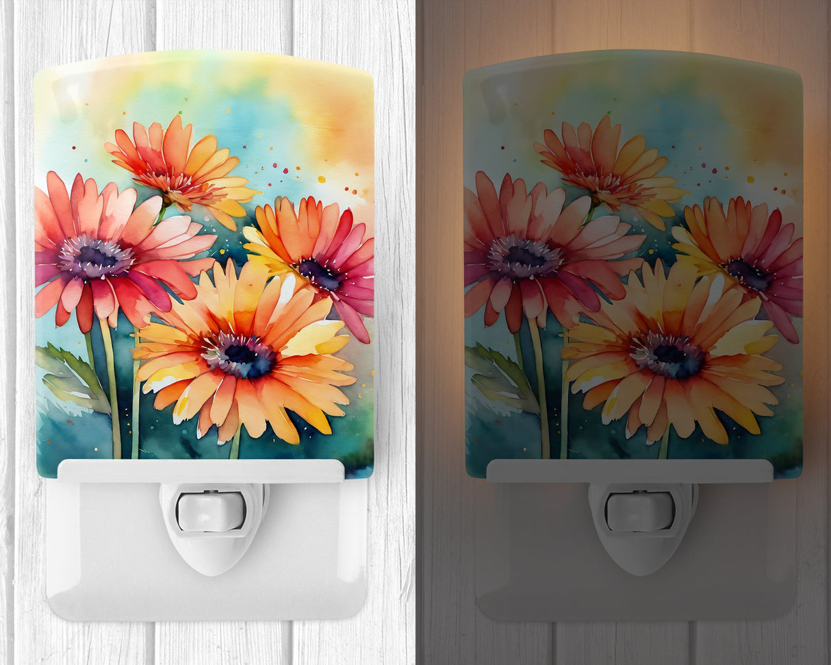 Gerbera Daisies in Watercolor Ceramic Night Light