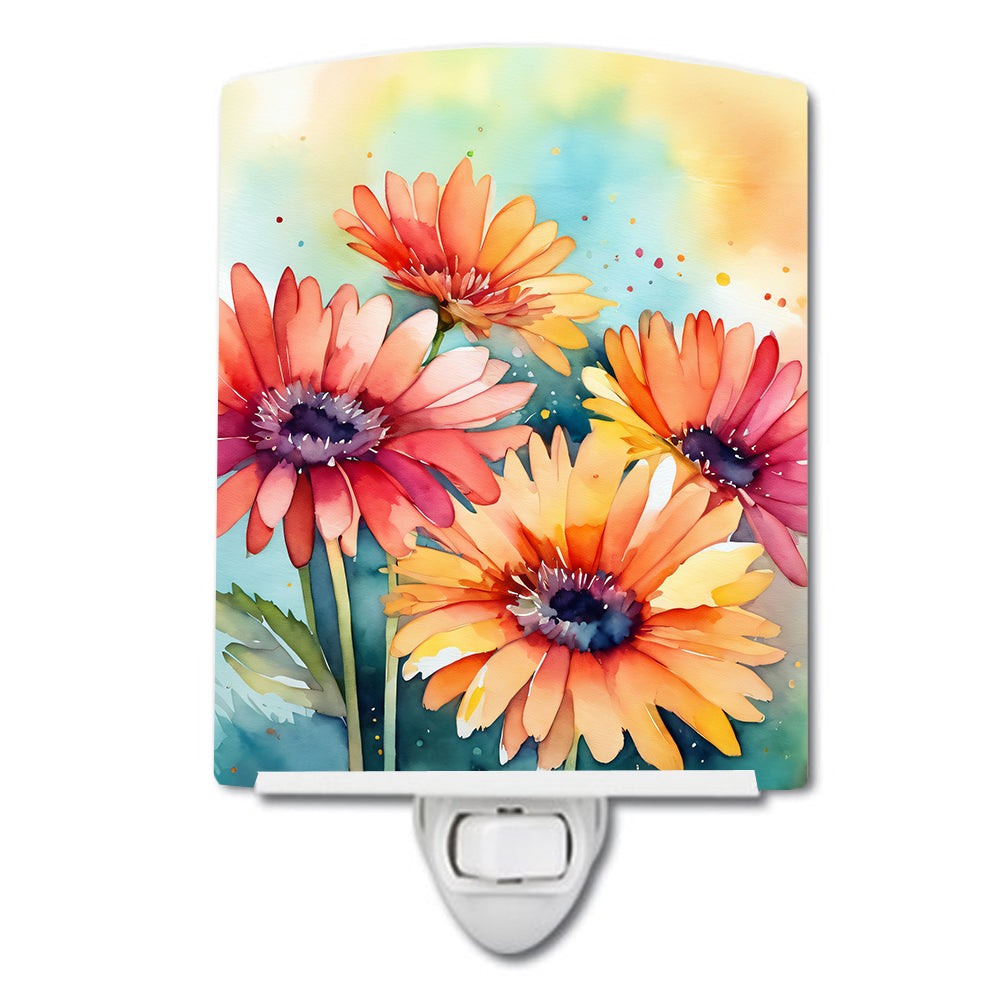 Gerbera Daisies in Watercolor Ceramic Night Light