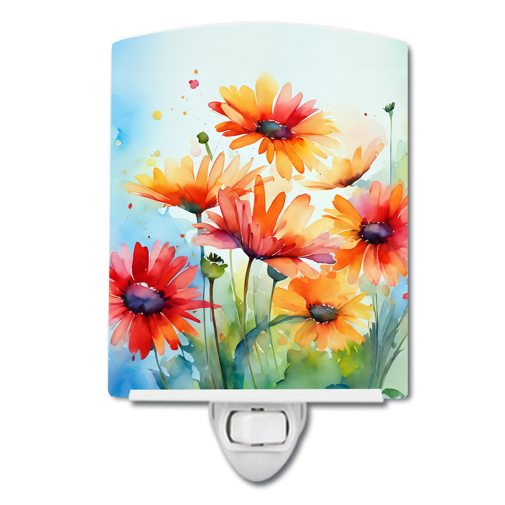 Gerbera Daisies in Watercolor Ceramic Night Light