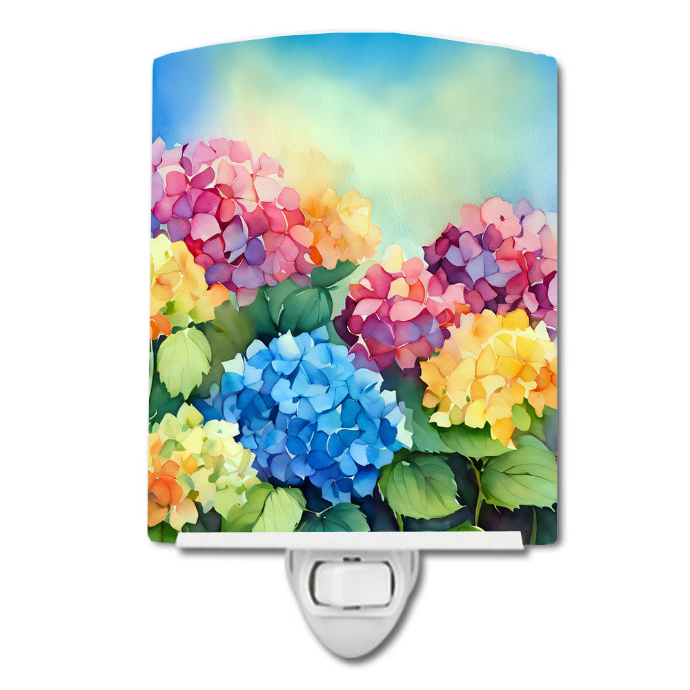 Hydrangeas in Watercolor Ceramic Night Light