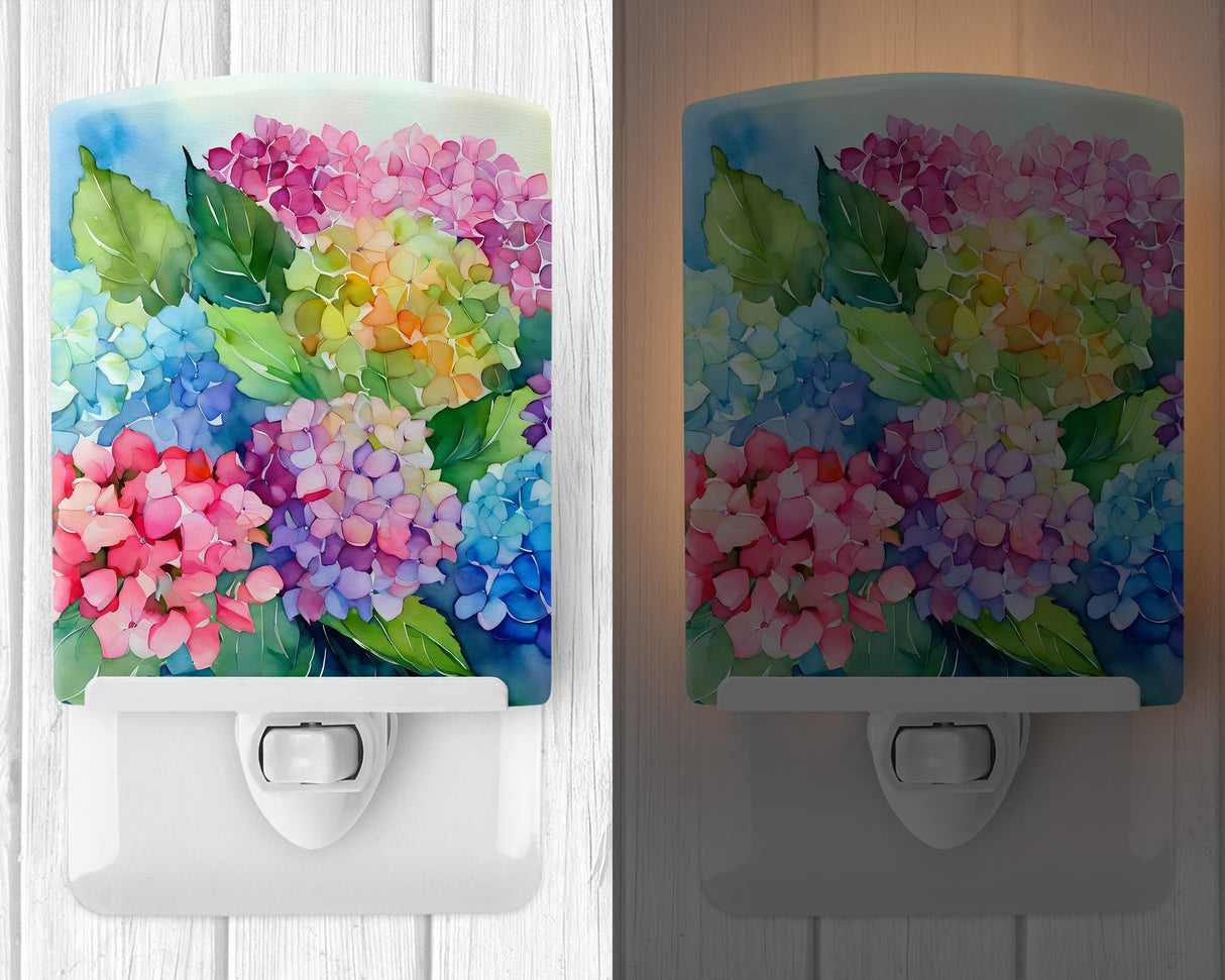 Hydrangeas in Watercolor Ceramic Night Light