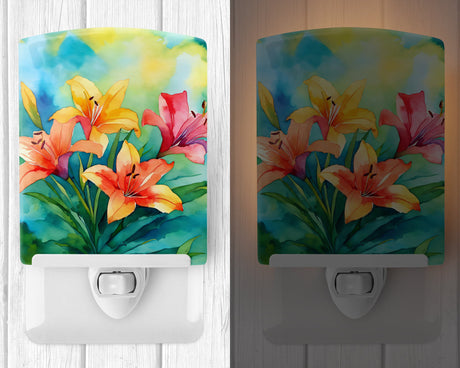 Lilies in Watercolor Ceramic Night Light