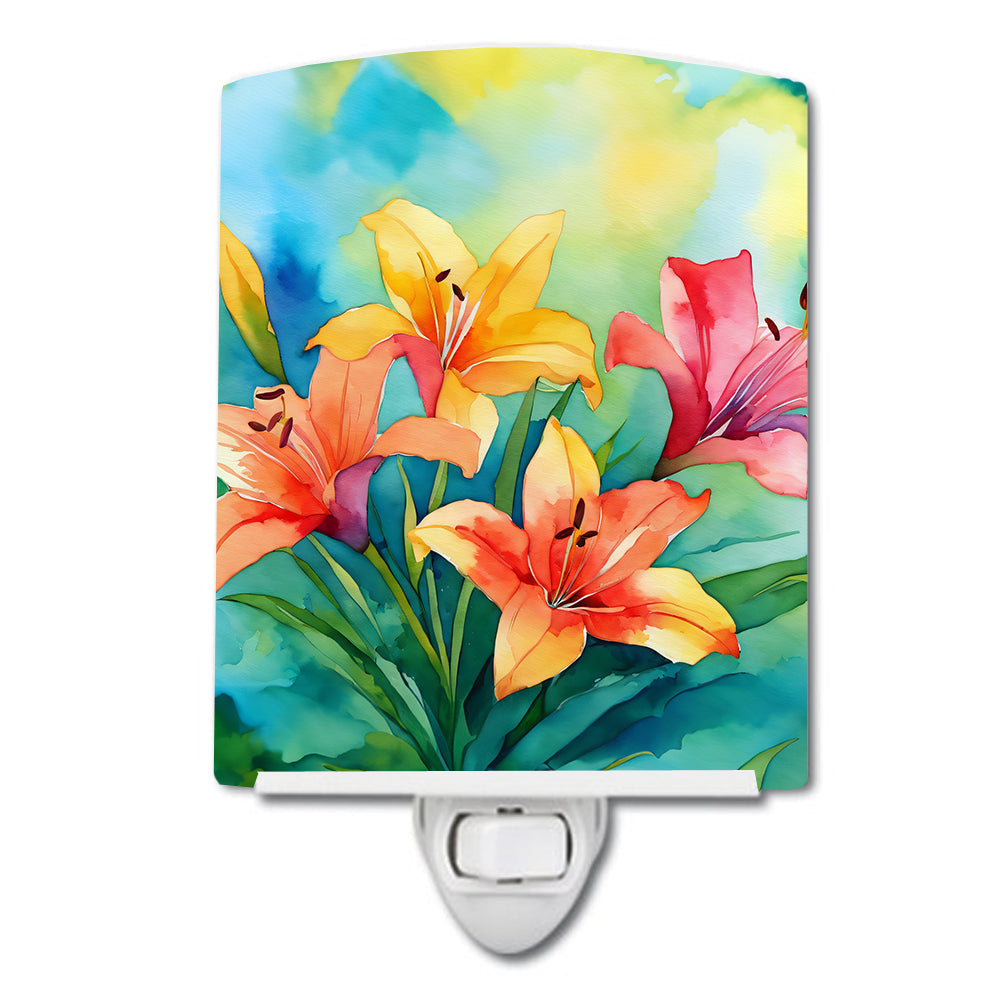 Lilies in Watercolor Ceramic Night Light