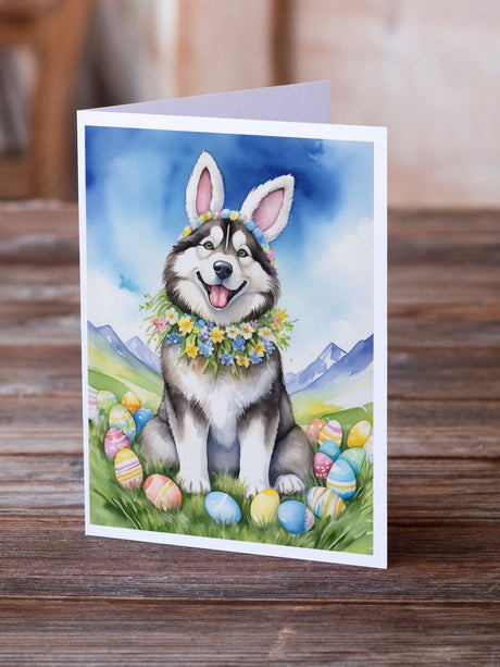 Alaskan Malamute Easter Egg Hunt Greeting Cards Pack of 8