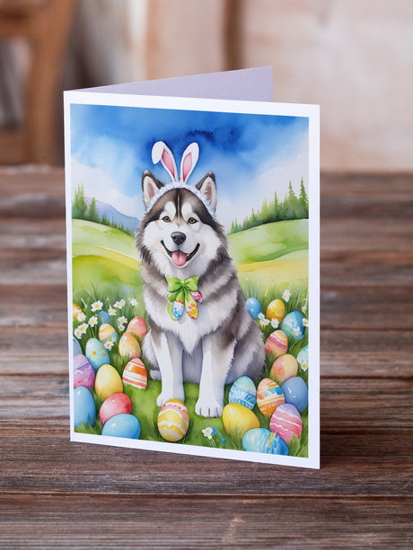 Alaskan Malamute Easter Egg Hunt Greeting Cards Pack of 8